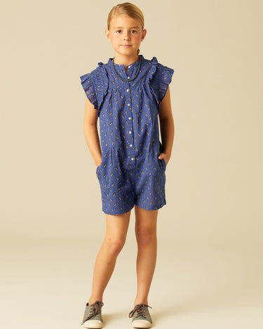 BLUE LEAF PRINT SHORT JUMPSUIT