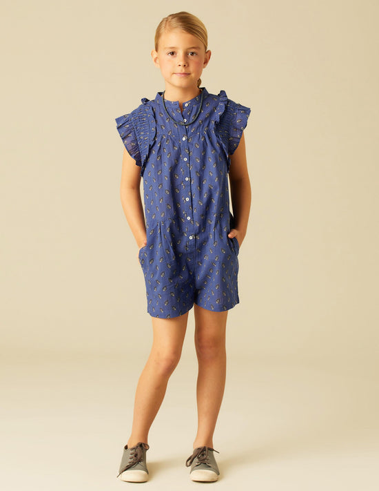 BLUE LEAF PRINT SHORT JUMPSUIT