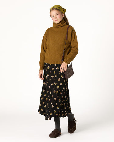 ANTHRACITE FLOWER RUFFLED SKIRT