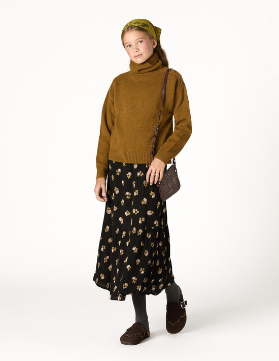 ANTHRACITE FLOWER RUFFLED SKIRT