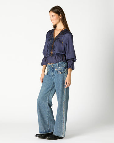 CAMISA ABULLONADA LACE MIDNIGHT BLUE