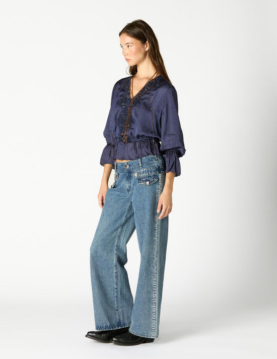 CAMISA ABULLONADA LACE MIDNIGHT BLUE
