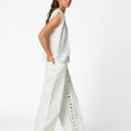 WHITE DENIM BUTTON TROUSERS