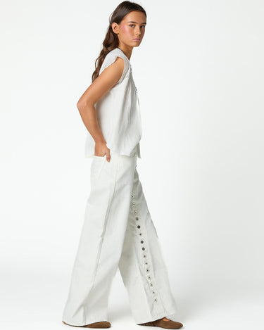 WHITE DENIM BUTTON TROUSERS