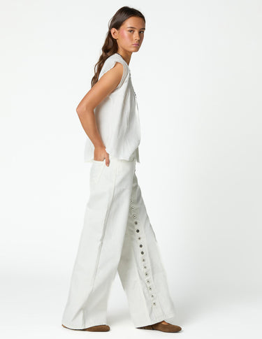 WHITE DENIM BUTTON TROUSERS
