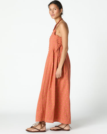 ORANGE BUTTI PRINT STRAPPY DRESS