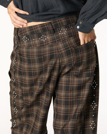 GREY STUDDED CHECK PANTS