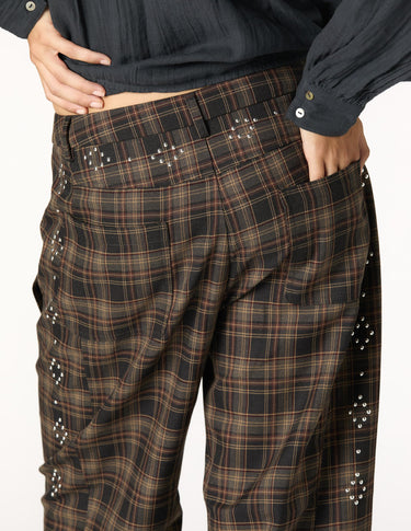 GREY STUDDED CHECK PANTS