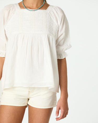 PUFF SLEEVE SHIRRED SHIRT WHITE