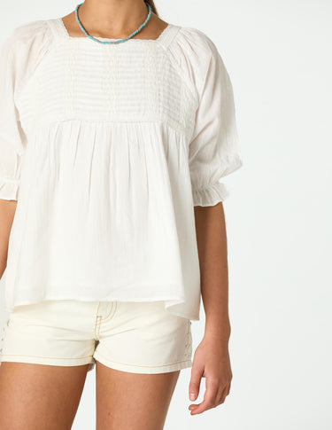 PUFF SLEEVE SHIRRED SHIRT WHITE
