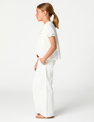 White wide leg denim trousers