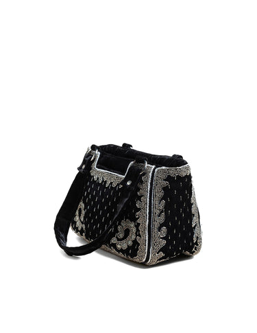 BLACK VELVET BEADED BAG