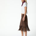 BROWN SUEDE FRINGED SKIRT