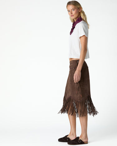 BROWN SUEDE FRINGED SKIRT