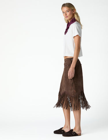 BROWN SUEDE FRINGED SKIRT