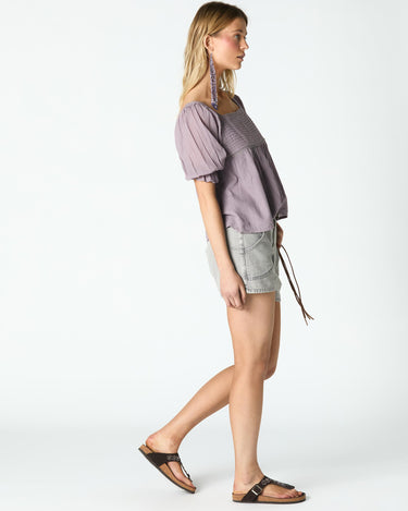 PUFF SLEEVE PIN TUCK OVERCAST SHIRT