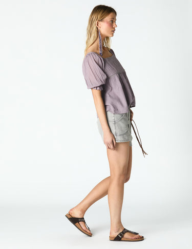 PUFF SLEEVE PIN TUCK OVERCAST SHIRT