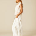 STUDDED STRAP TROUSERS WHITE
