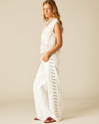 STUDDED STRAP TROUSERS WHITE