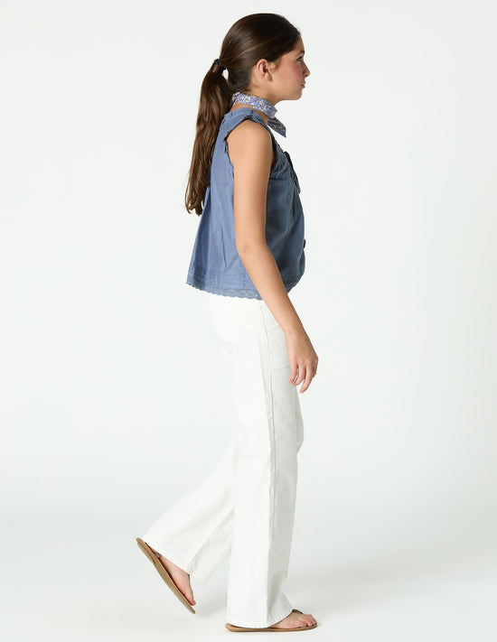 TOP BOTONES ENCAJES AZUL