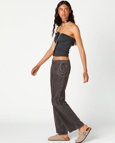 ASYMMETRIC RUCHED ANTHRACITE T-SHIRT
