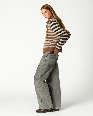 KNITTED STRIPED JACKET BROWN