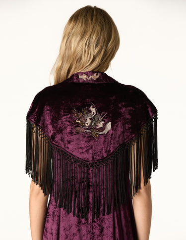 BURGUNDY EMBROIDERED VELVET CAPE