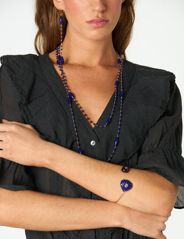 LONG BLUE GLASS NECKLACE