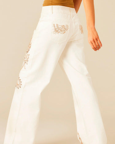WHITE EMBROIDERED TROUSERS