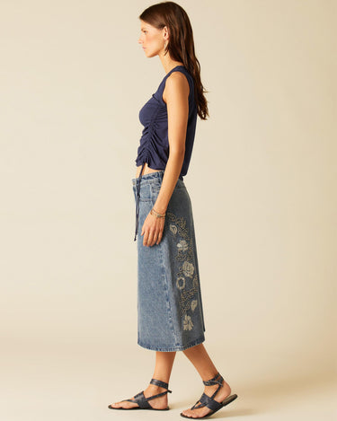 NAVY BLUE RUFFLED STRAP T-SHIRT