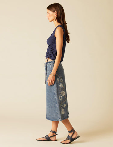 NAVY BLUE RUFFLED STRAP T-SHIRT