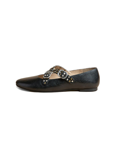 BLACK STUDDED BALLERINA FLAT