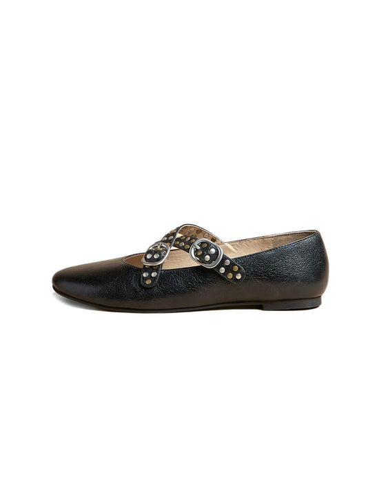 BLACK STUDDED BALLERINA FLAT