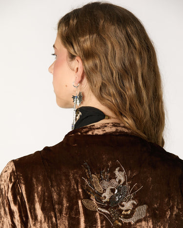 EMBROIDERED VELVET DJELLABA BROWN