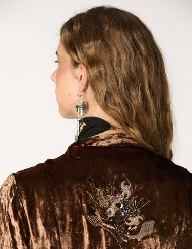 EMBROIDERED VELVET DJELLABA BROWN