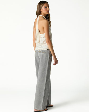 ECRU LACE STRAP SATIN KNOT TOP