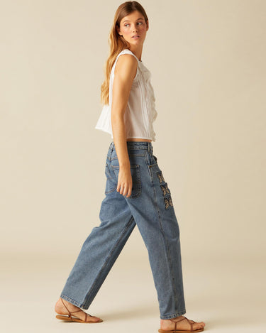 EMBROIDERED BUTTERFLY BLUE TROUSERS