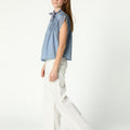 GATHERED BUTTON-DOWN SHIRT ANILINE BLUE