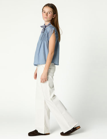 GATHERED BUTTON-DOWN SHIRT ANILINE BLUE