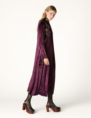 BURGUNDY EMBROIDERED VELVET DJELLABA