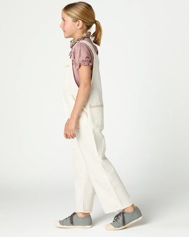 WHITE DUNGAREES EMBROIDERED POCKETS