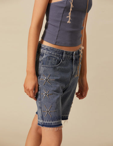 SHORT DENIM STARS STUDS