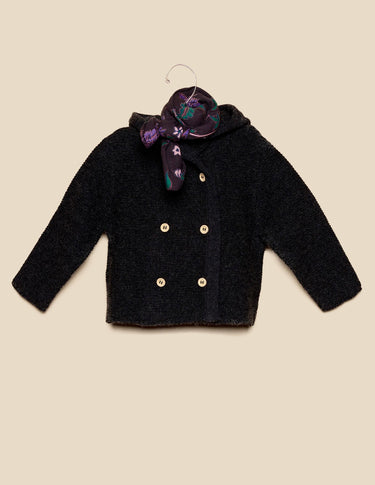 KNITTED HOODED COAT GREY