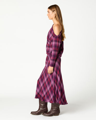 FALDA CUADROS MIDI PLUM