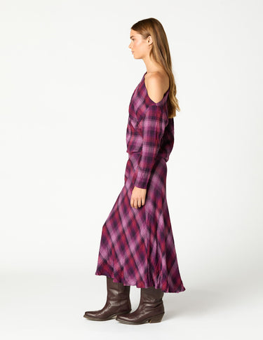 FALDA CUADROS MIDI PLUM