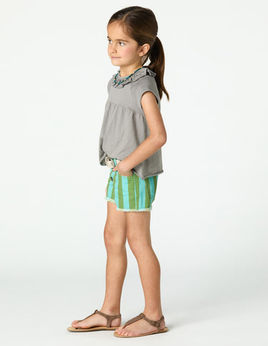FRILL COLLAR T-SHIRT GREY