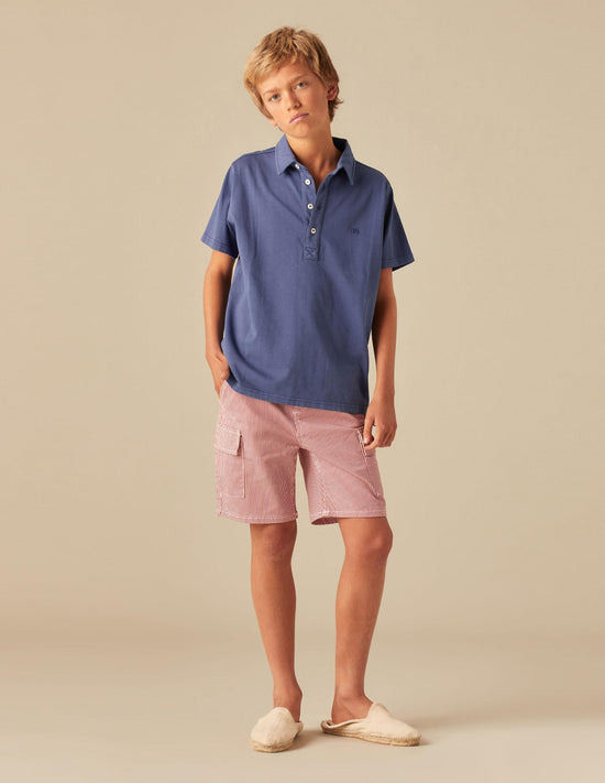 RED STRIPED CARGO SHORTS