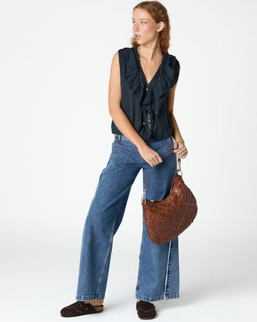 SLEEVELESS RUFFLED TOP ANTHRACITE