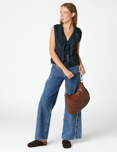 SLEEVELESS RUFFLED TOP ANTHRACITE