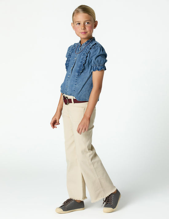 RUFFLED DENIM SHIRT